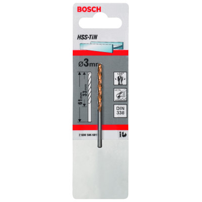 Forets À Métaux Rectifiés HSS-Tin, Din 338 3 X 33 X 61 mm Pack De 1