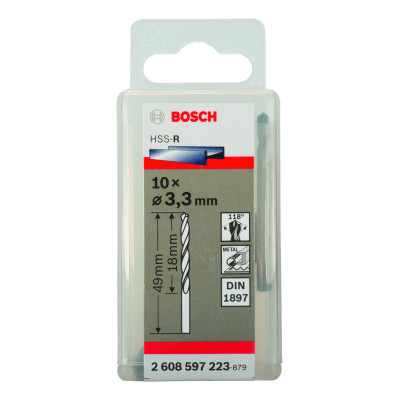 Forets À Carrosserie Laminés HSS-R, Din 1897 3,3 X 20 X 49 mm Pack De 10