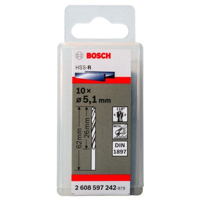 Forets À Carrosserie Laminés HSS-R, Din 1897 5,1 X 26 X 62 mm Pack De 10