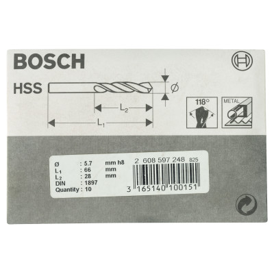 Forets À Carrosserie Laminés HSS-R, Din 1897 5,7 X 28 X 66 mm Pack De 10