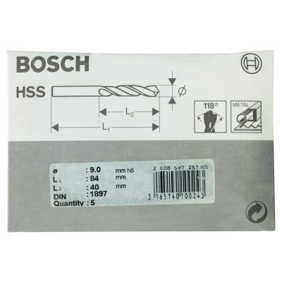 Forets À Carrosserie Laminés HSS-R, Din 1897 9 X 40 X 84 mm Pack De 5