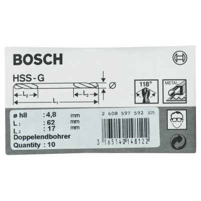 Foret À Double Pointe 4,8 X 17 X 62 mm Pack De 10