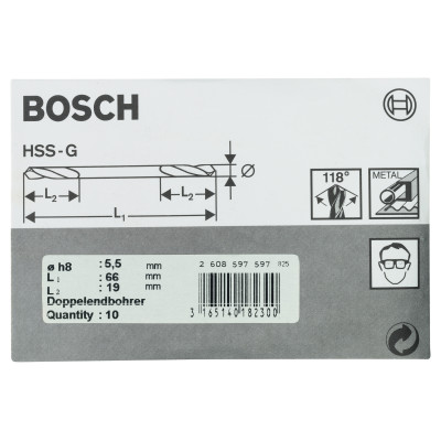 Foret À Double Pointe 5,5 X 19 X 66 mm Pack De 10