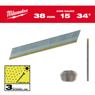 Boîte De 2500 Clous G15 38Mm Inox-Milwaukee Consommable