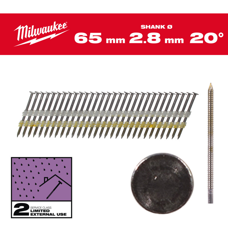 Boîte De 2000 Clous 20° 7.4X2.8/65Mm Rs Galva-Milwaukee Consommable