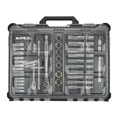 Organiseur Packout Slim & Douilles - Cliquets 1/2 & 1/4 63 Pcs-Milwaukee Outils