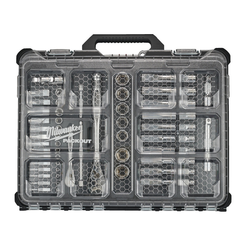 Organiseur Packout Slim & Douilles - Cliquets 1/2 & 1/4 63 Pcs-Milwaukee Outils