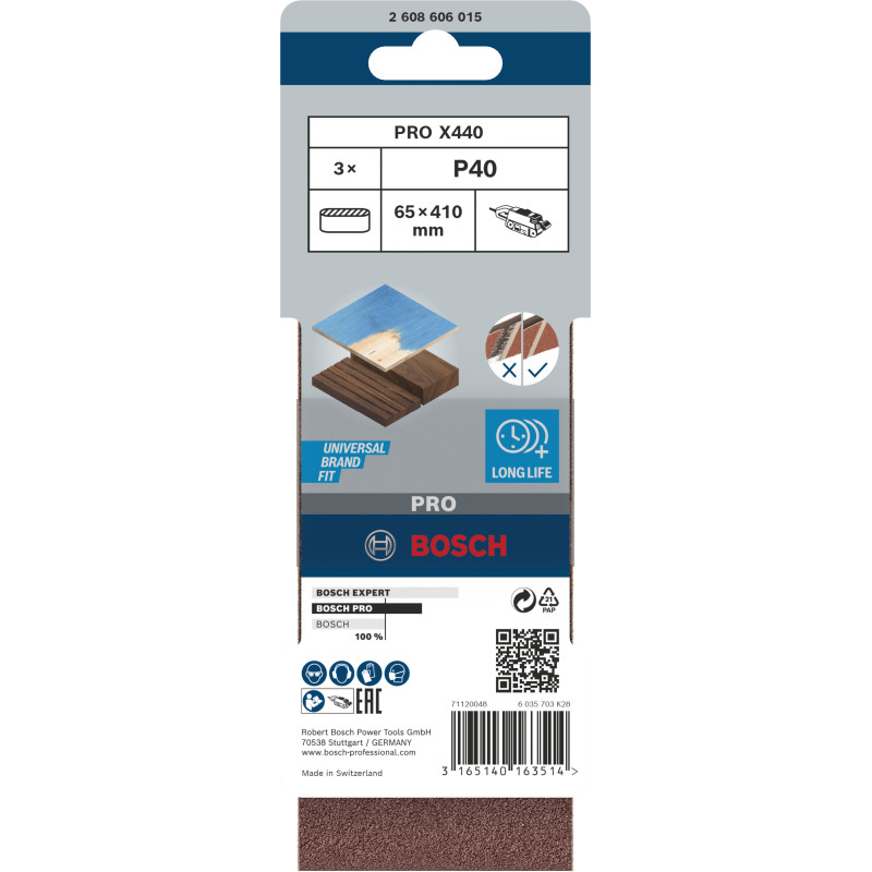 Bande Abrasive Pro X440, 65 X 410 mm, 40 Conçue Pour Le Ponçage Du Bois Et De L