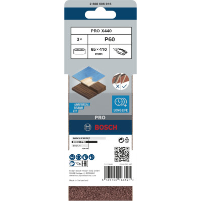 Bande Abrasive Pro X440, 65 X 410 mm, 60 Conçue Pour Le Ponçage Du Bois Et De L