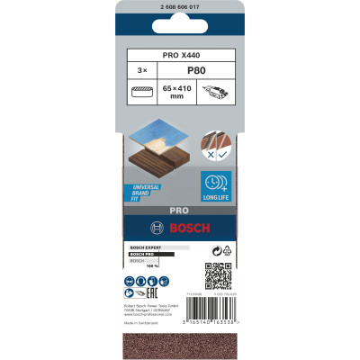 Bande Abrasive Pro X440, 65 X 410 mm, 80 Conçue Pour Le Ponçage Du Bois Et De L