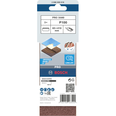 Bande Abrasive Pro X440, 65 X 410 mm, 100 Conçue Pour Le Ponçage Du Bois Et De
