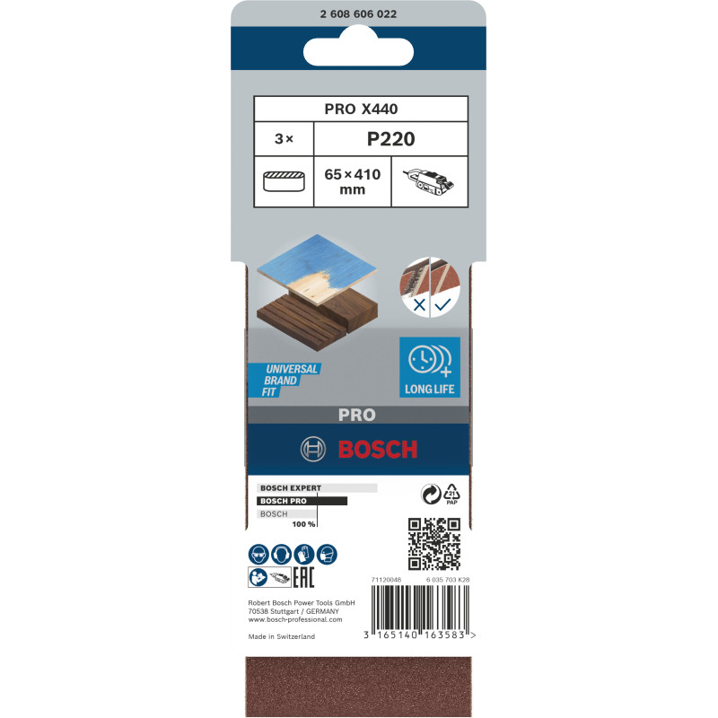 Bande Abrasive Pro X440, 65 X 410 mm, 220 Conçue Pour Le Ponçage Du Bois Et De