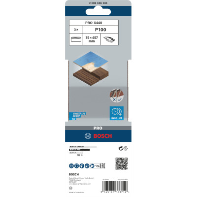 Bande Abrasive Pro X440, 75 X 457 mm, 100 Conçue Pour Le Ponçage Du Bois Et De
