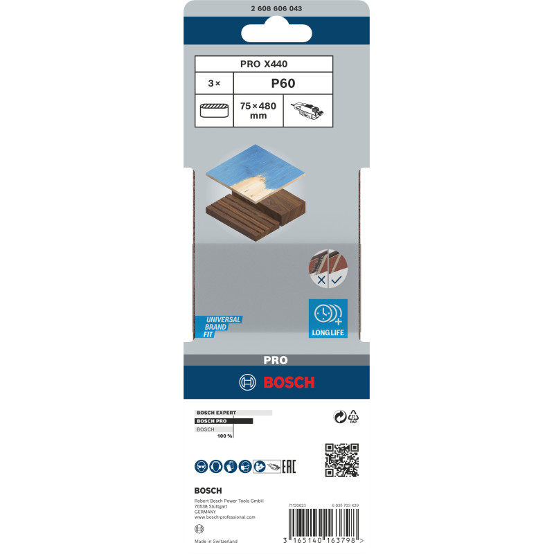 Bande Abrasive Pro X440, 75 X 480 mm, 60 Conçue Pour Le Ponçage Du Bois Et De L