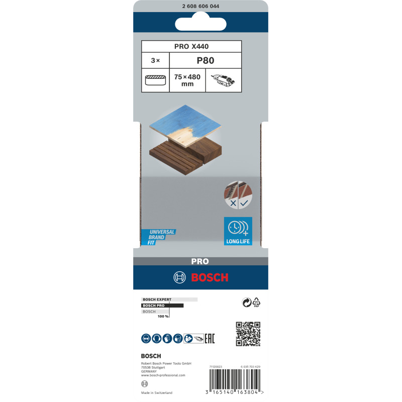 Bande Abrasive Pro X440, 75 X 480 mm, 80 Conçue Pour Le Ponçage Du Bois Et De L