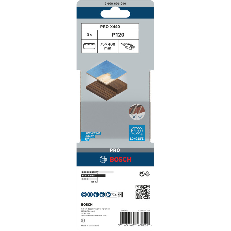 Bande Abrasive Pro X440, 75 X 480 mm, 120 Conçue Pour Le Ponçage Du Bois Et De