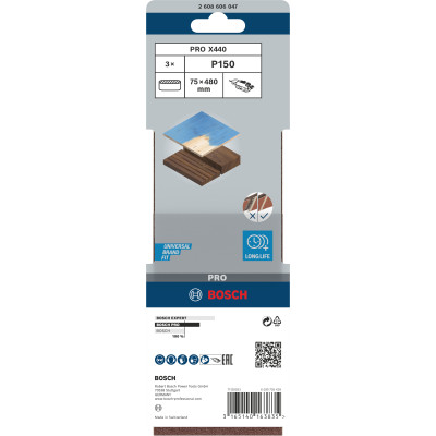Bande Abrasive Pro X440, 75 X 480 mm, 150 Conçue Pour Le Ponçage Du Bois Et De