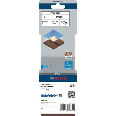 Bande Abrasive Pro X440, 75 X 480 mm, 180 Conçue Pour Le Ponçage Du Bois Et De