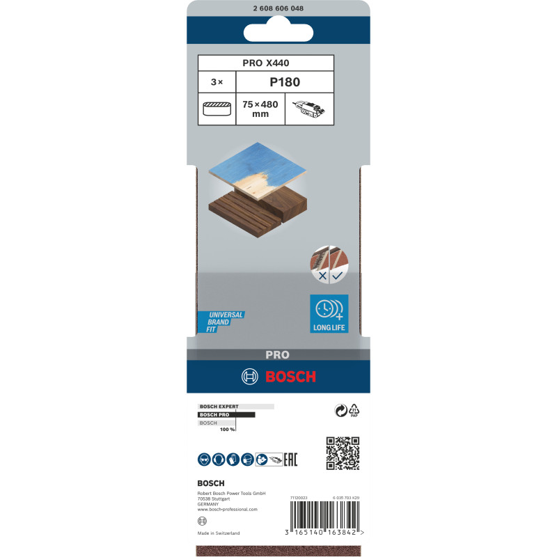 Bande Abrasive Pro X440, 75 X 480 mm, 180 Conçue Pour Le Ponçage Du Bois Et De