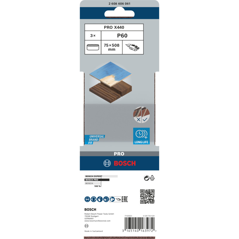 Bande Abrasive Pro X440, 75 X 508 mm, 60 Conçue Pour Le Ponçage Du Bois Et De L