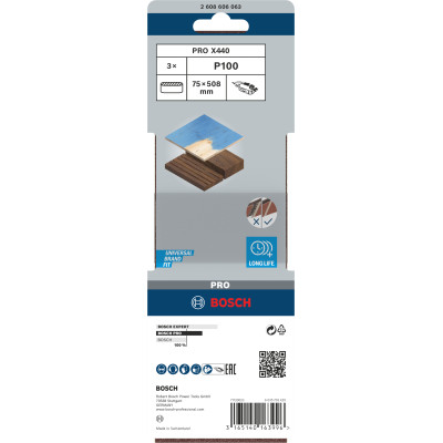 Bande Abrasive Pro X440, 75 X 508 mm, 100 Conçue Pour Le Ponçage Du Bois Et De