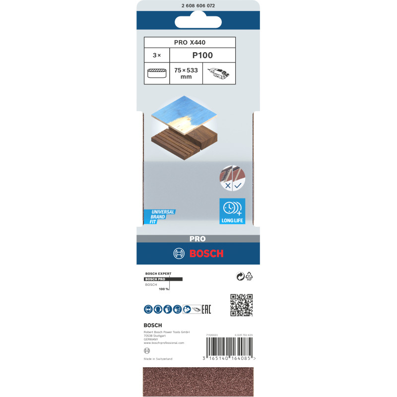 Bande Abrasive Pro X440, 75 X 533 mm, 100 Conçue Pour Le Ponçage Du Bois Et De