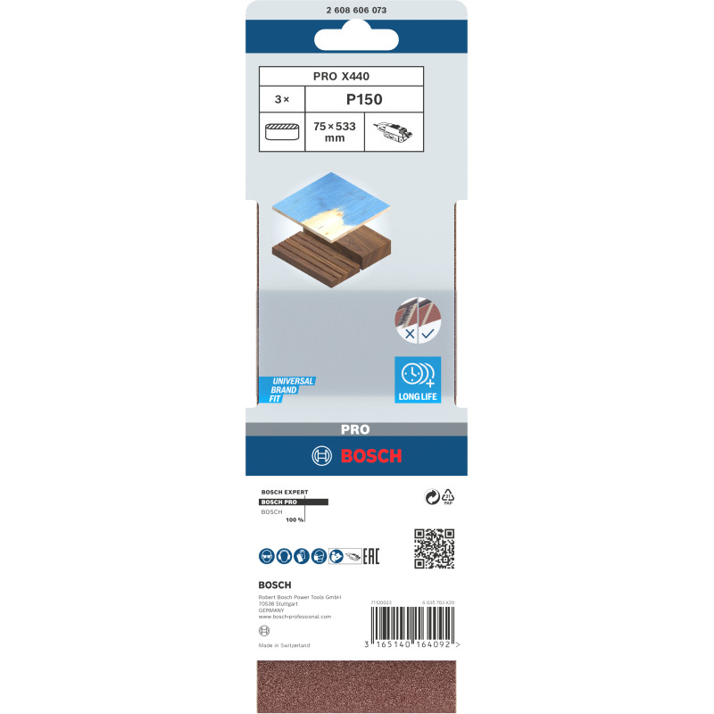 Bande Abrasive Pro X440, 75 X 533 mm, 150 Conçue Pour Le Ponçage Du Bois Et De