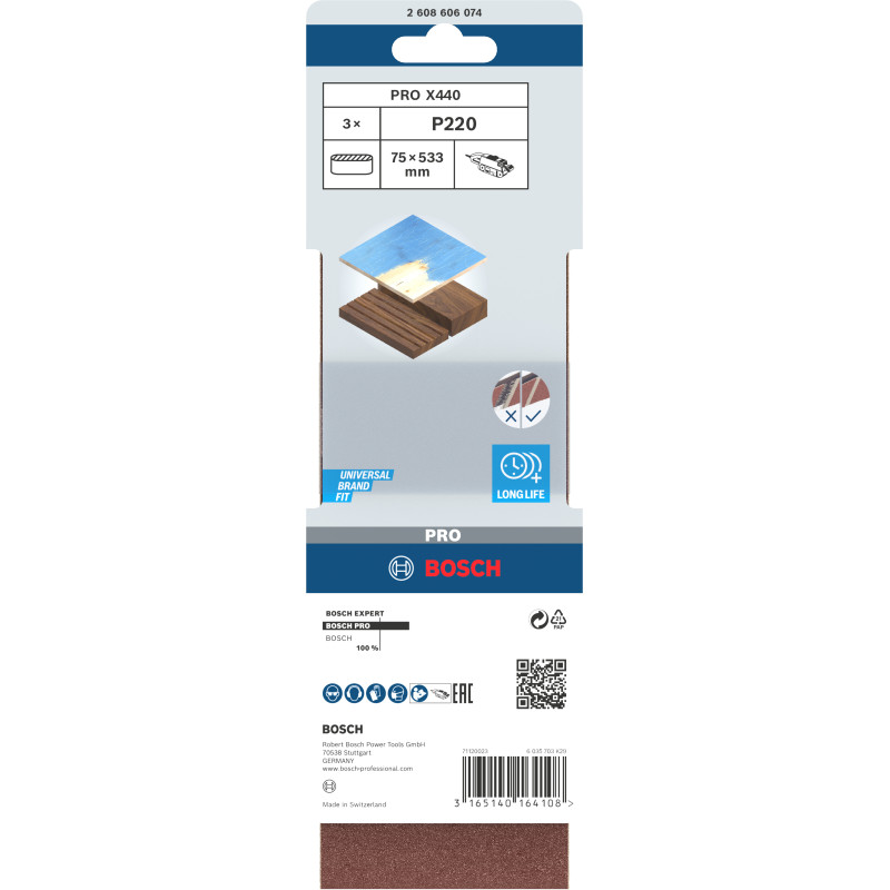 Bande Abrasive Pro X440, 75 X 533 mm, 220 Conçue Pour Le Ponçage Du Bois Et De