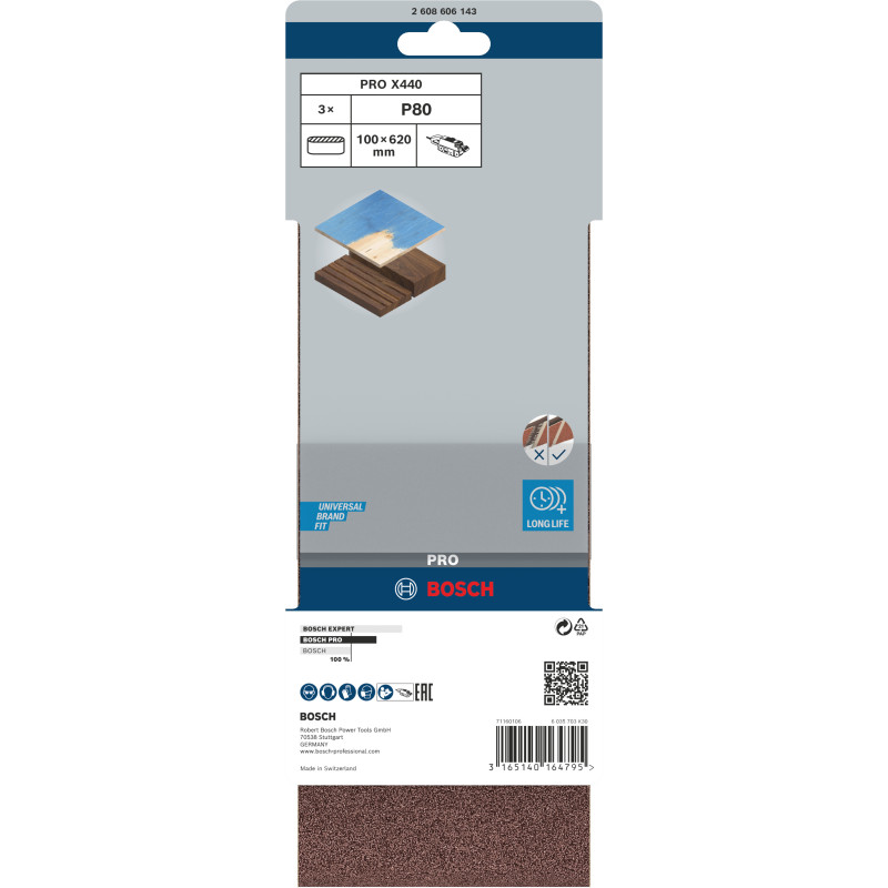 Bande Abrasive Pro X440, 100 X 620 mm, 80 Conçue Pour Le Ponçage Du Bois Et De