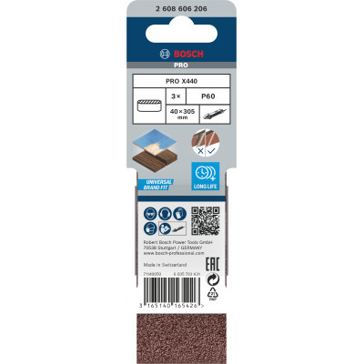 Bande Abrasive Pro X440, 40 X 305 mm, 60 Conçue Pour Le Ponçage Du Bois Et De L
