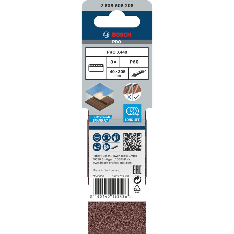 Bande Abrasive Pro X440, 40 X 305 mm, 60 Conçue Pour Le Ponçage Du Bois Et De L