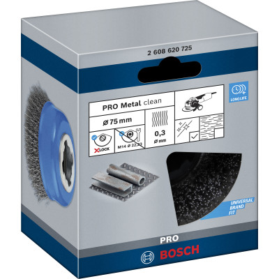 Brosse Boisseau Pro Metal Clean X-Lock, 75 X 0,3 mm Conçue Pour Le Nettoyage De