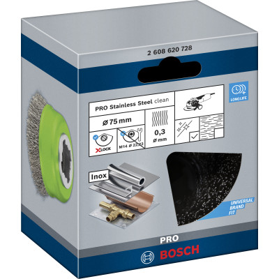 Brosse Boisseau Pro Stainless Steel Clean X-Lock, 75 X 0,3 mm Conçue Pour Le Ne