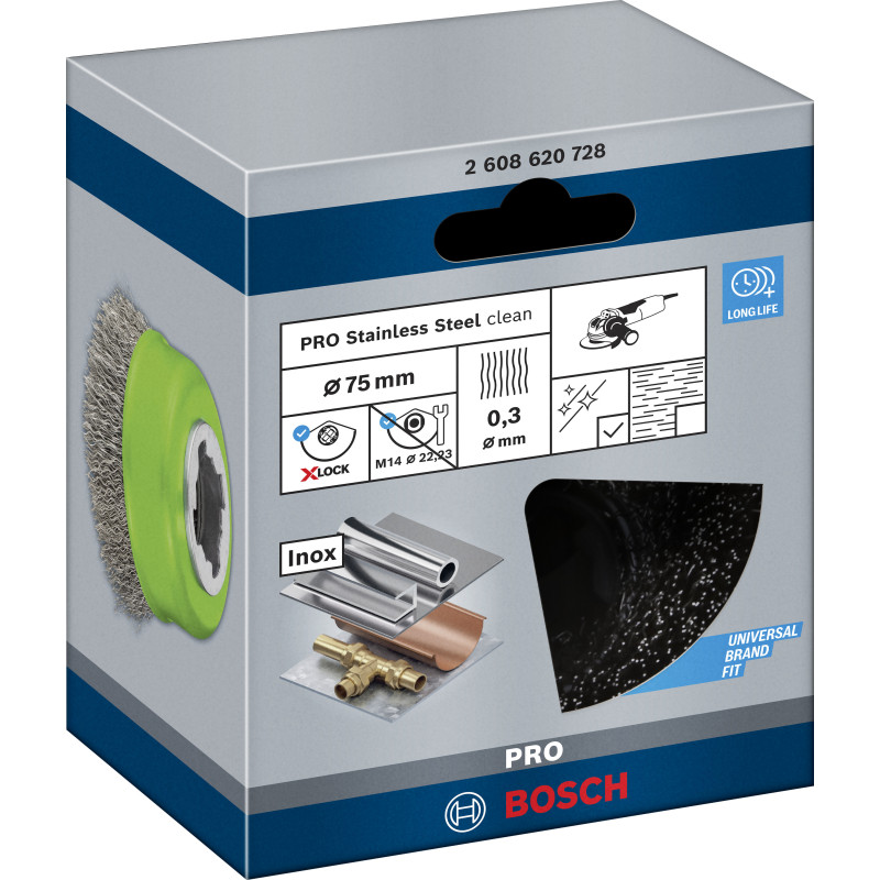 Brosse Boisseau Pro Stainless Steel Clean X-Lock, 75 X 0,3 mm Conçue Pour Le Ne