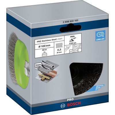 Brosse Boisseau Pro Stainless Steel Clean, 100 X 0,3 mm, Filetage Conçue Pour L