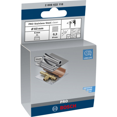 Brosse Boisseau Pro Stainless Steel Clean, 60 X 0,3 mm, Emmanchement Droit Conç