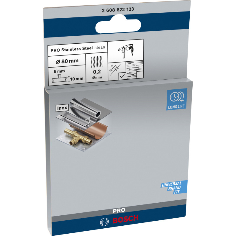 Brosse Circulaire Pro Stainless Steel Clean, 80 X 0,2 mm, Emmanchement Droit CO