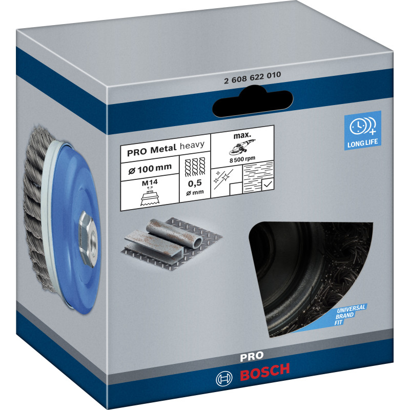 Brosse Boisseau Pro Metal Heavy, 100 X 0,5 mm, Filetage Conçue Pour Le Nettoyag