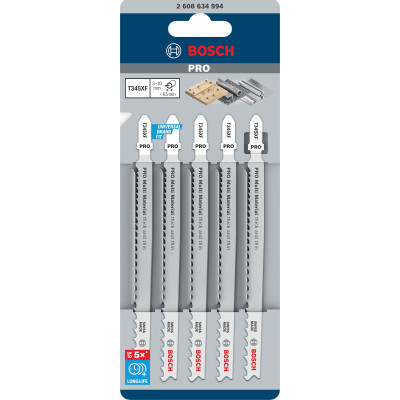 Lame De Scie Sauteuse Pro Multi Material Thick And Thin T345Xf, 132 mm, 5 Pièces