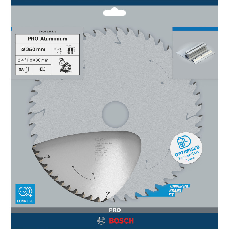 Lame De Scie Circulaire Pro Aluminium Cordless, 250 X 2,4 X 30 mm Conçue Pour L