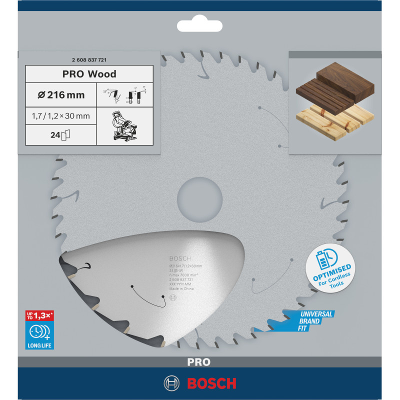 Lame De Scie Circulaire Pro Wood Cordless, 216 X 1,7 X 30 mm Dure Jusqu'À 1,3 F