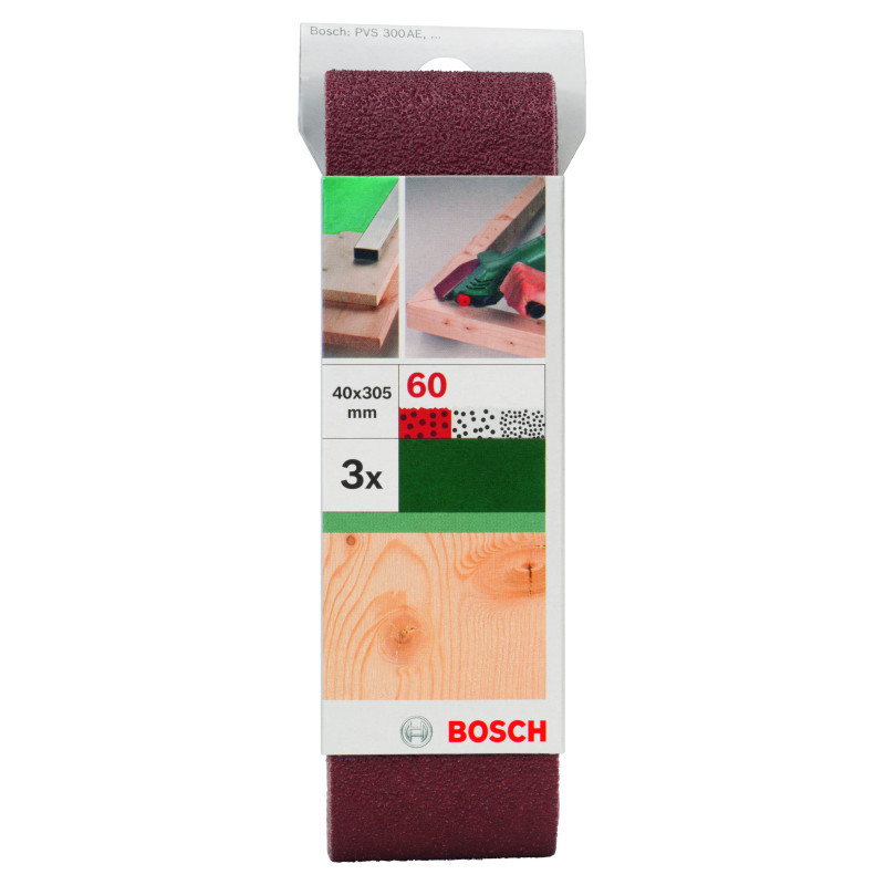 Set De 3 Bandes Abrasives Pour Ponceuses À Ruban Bosch, Qualité Rouge G 60