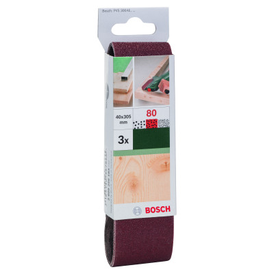 Set De 3 Bandes Abrasives Pour Ponceuses À Ruban Bosch, Qualité Rouge G 80