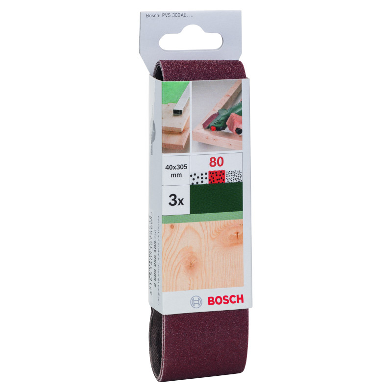 Set De 3 Bandes Abrasives Pour Ponceuses À Ruban Bosch, Qualité Rouge G 80