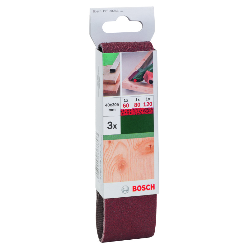 Set De 3 Bandes Abrasives Pour Ponceuses À Ruban Bosch, Qualité Rouge G 60 - 1