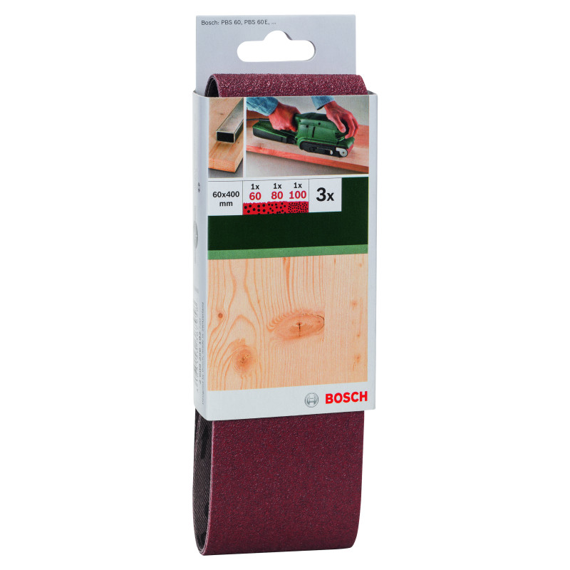 Set De 3 Bandes Abrasives Pour Ponceuses À Bande, Qualité Rouge G 60, 80, 100