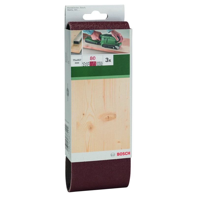 Set De 3 Bandes Abrasives Pour Ponceuses À Bande, Qualité Rouge G 80