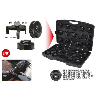 Coffret De Cloches Pour Filtre À Huile 3/8'' + 1/2'', 30 Pcs