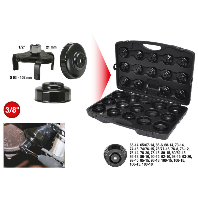 Coffret De Cloches Pour Filtre À Huile 3/8'' + 1/2'', 30 Pcs