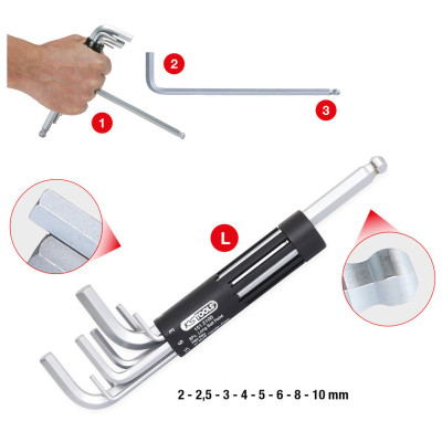 Jeu De 8 Clés Mâles 6 Pans À Tête Sphérique Longues, 2 À 10 mm